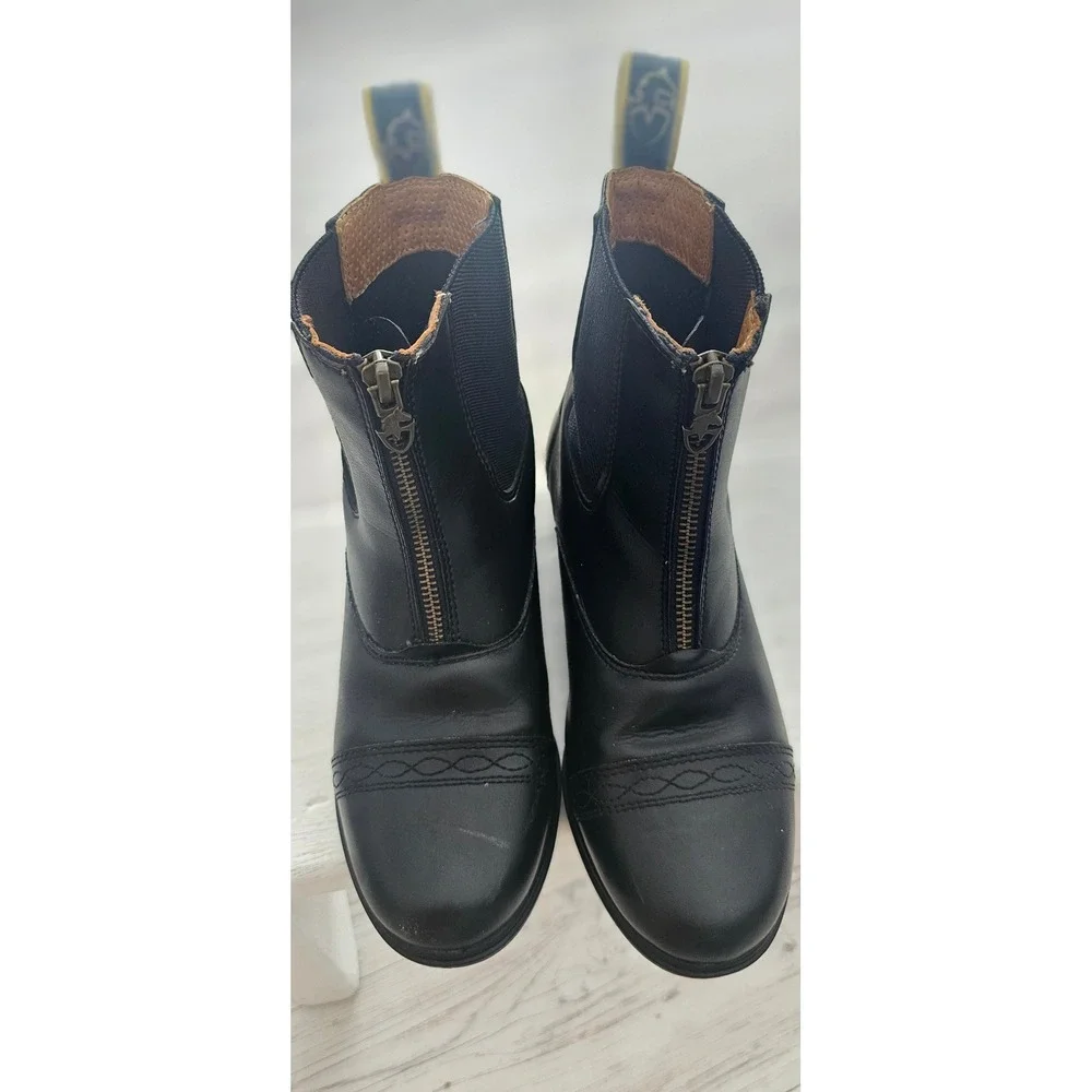 Shires Moretta Rosetta Paddock Boots Leather Front Zip Black W US 6 1757 9963